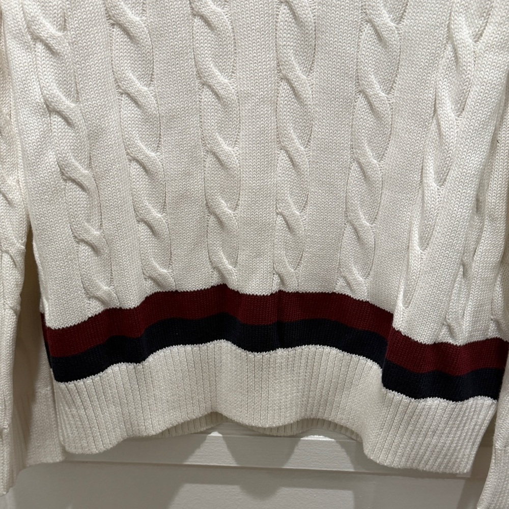 Brooks Brothers White V-Neck Sweater with Navy and Red Stripes - Picture 3 of 5